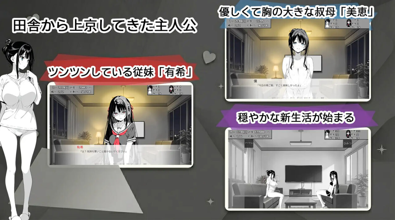 漏洞百出！～与姨妈和堂妹的同居生活 スキだらけ！～叔母と従妹同棲ライフv1.09 PC端 汉化版 预览图